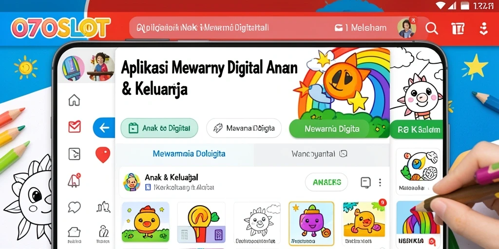 Antarmuka 070SLOT yang ramah anak saat mewarnai.