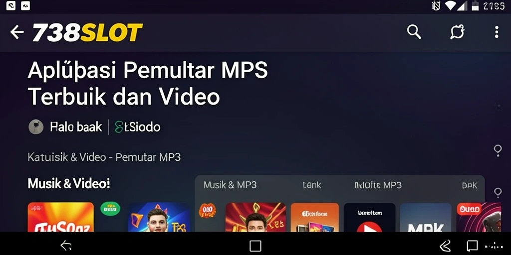 Tampilan antarmuka pengguna aplikasi 738SLOT Pemutar MP3 yang menarik.