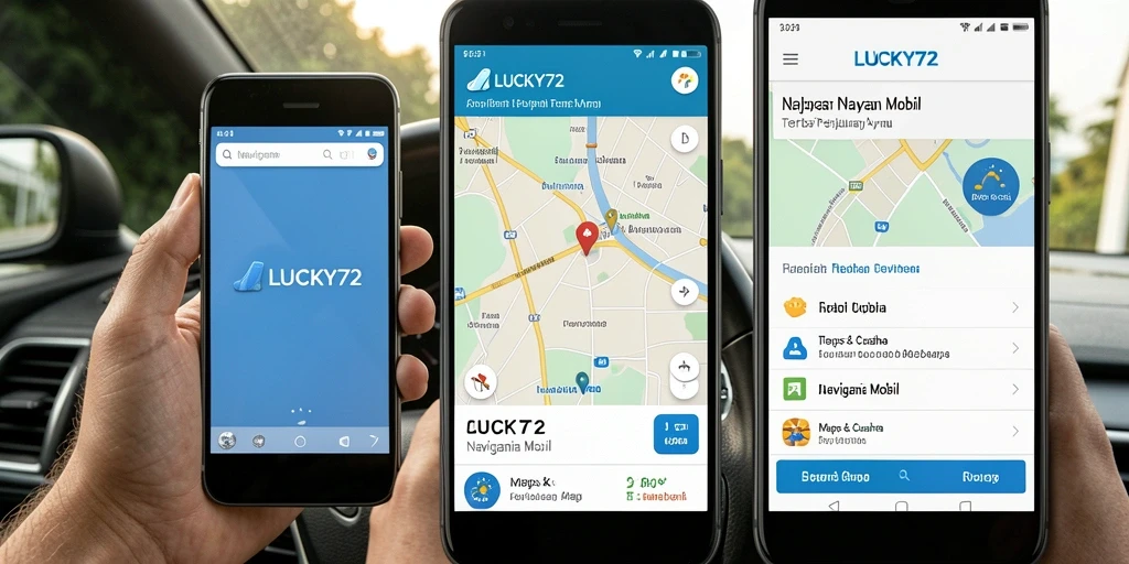 Antarmuka aplikasi LUCKY72 yang intuitif untuk navigasi mobil.