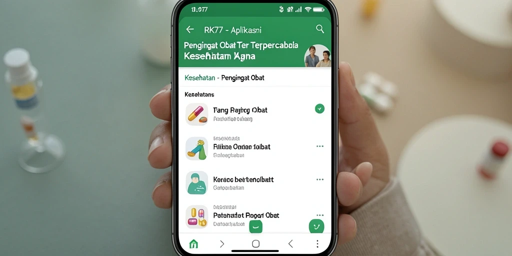 Screenshot aplikasi RK77 menampilkan antarmuka pengingat obat yang sederhana dan efektif.